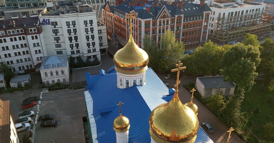 Cattedrale dell'Epifania, Torre Campanaria, Bauman Street, Kazan. Russia, Transiberiana
